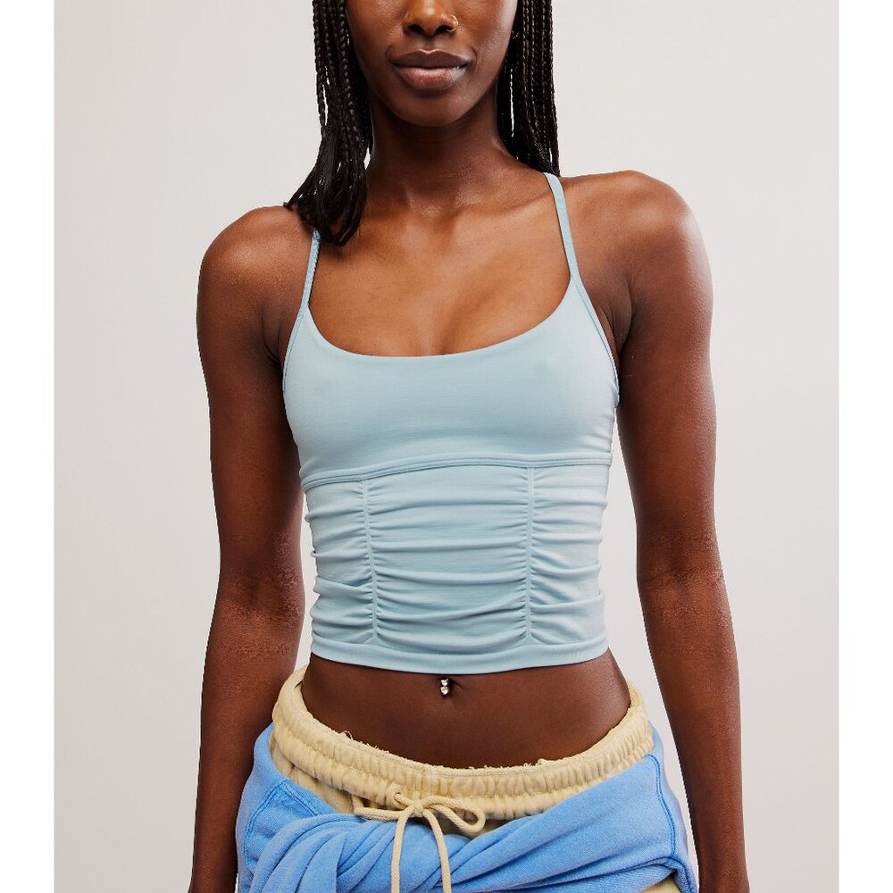 FP Movement by Free People Light Blue On the Rise Rouched Camisole